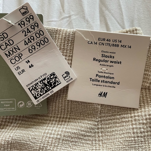 H&M Trousers-Never Been Worn Sz14 runs small-12 Beige&White pattern. Flattering - Picture 7 of 11